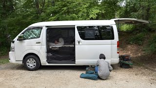 【車中泊キャンプ】涼を求めて、標高850mのキャンプ場でハイエース車中泊