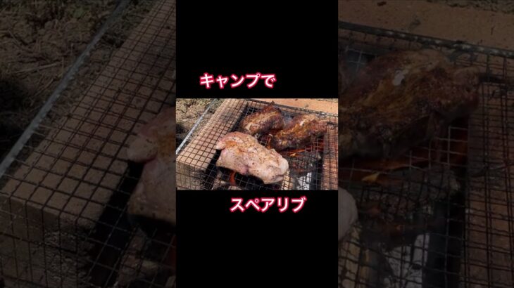 キャンプでスペアリブ焼いてみた🍖🍖 #shorts  #キャンプ  #肉  #キャンプ飯  #庭キャンプ  #肉料理  #料理