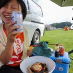 【キャンプ】北海道の海鮮とジンギスカンとビールで嫁悶える｜塩ラーメンと日本酒で乾杯｜車中泊の旅は道東にある激安キャンプ場へ｜自作キャンピングカーで日本一周夫婦ふたり旅｜北海道厚岸町