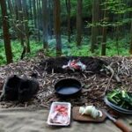 荒れ果てた林道でソロキャンプ 後編 焚き火で料理 Camping alone in the forest