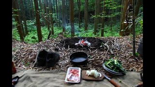 荒れ果てた林道でソロキャンプ 後編 焚き火で料理 Camping alone in the forest