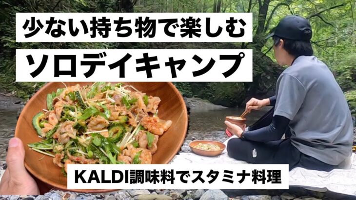 ミニマリストのソロデイキャンプ！KALDI調味料で作る夏のスタミナ料理とコーヒーと渓流釣り【健康習慣VLOG】