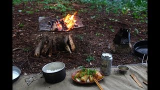 焚き火でイカ料理 後編 森に癒されたソロキャンプ Solo camp healed by the forest