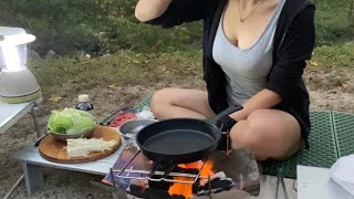 【キャンプ女子】キャンプ初心者の肉料理と焚き火と楽しみにしていた日本一の星空