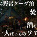 【ソロキャンプ】DDタープで野営タープ泊【直火で焚き火】