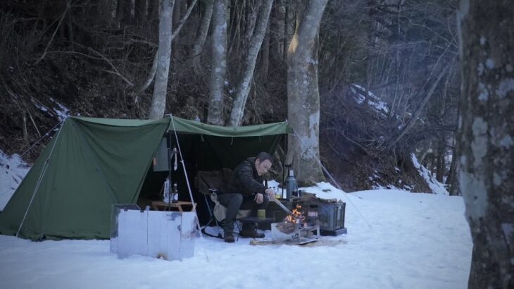 【雪中キャンプ】100均キャンプ道具や自作ギアも紹介🏕パップテントでソロキャンプ🔥