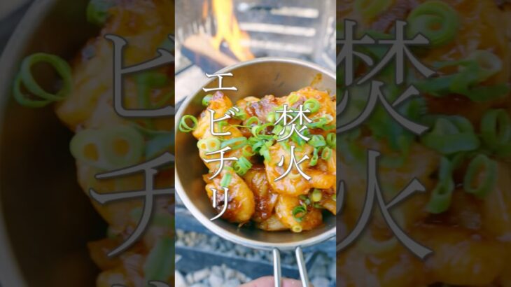 中華の王様！エビチリだ🍤🔥#焚火 #焚き火 #焚火料理 #キャンプ飯#キャンプ #camp #camping #캠프 #營地 #露營