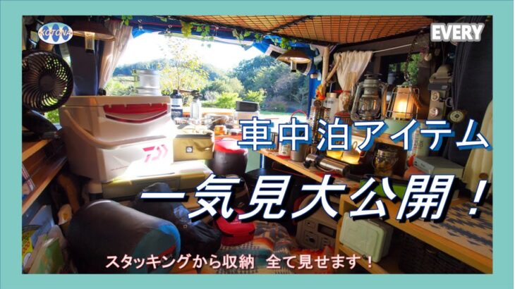 【エブリィ・車中泊アイテム紹介】車中泊キャンプ道具一挙公開！／収納も全て見せます!!／＜癒し空間＞軽バン車中泊／Mini van  Car camping ／Healing Space