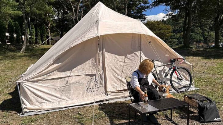 【自転車女子】自転車持って犬も連れて、秋キャンプを楽しんできた！ 西湖湖畔キャンプ場でキャンプ、西湖周辺をサイクリング。ロードバイク女子、まだまだ初心者です。【キャンプ女子】