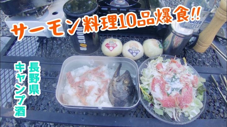 サーモン料理10品爆食‼️長野県のキャンプ酒⛺🍶