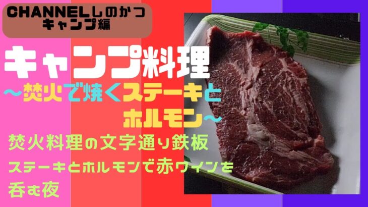 【キャンプ料理】焚火で焼く肉はやっぱりウマイ！！ステーキとホルモンを焼いて赤ワインを飲む夜【ステーキ】【ホルモン】【焚火料理】【赤ワイン】【ソロキャンプ】【ビールにも合う】