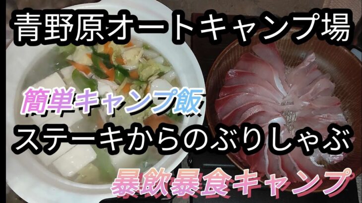 【青野原オートキャンプ場】簡単キャンプ飯！ステーキからのぶりしゃぶ暴飲暴食キャンプ #青野原オートキャンプ場 #キャンプ #キャンプ飯 #キャンプ初心者 #飯テロ #ステーキ #やすまるだし #料理