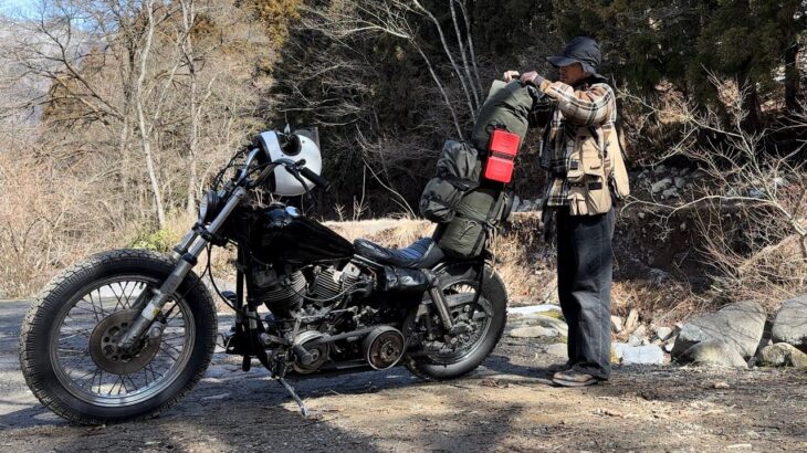 自作バッグと自作道具で旅に出るバイクミニマムソロキャンプMotorcycle Solo Camping on a trip with homemade bags and equipment.