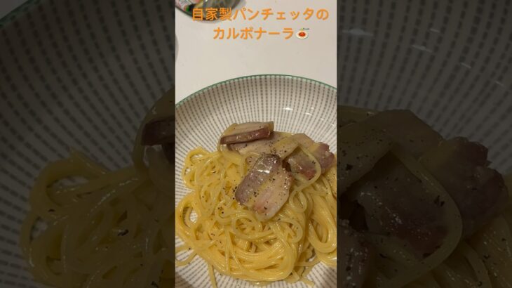 自家製パンチェッタのカルボナーラ　#自家製　#自家製パンチェッタ#パスタ#パスタ料理 #キャンプ飯 #shorts #short