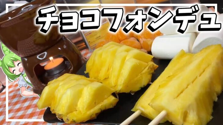 【キャンプ飯】100均で準備！簡単チュコフォンデュ！【料理】【ずんだもん解説】I made chocolate fondue while camping in Japan.