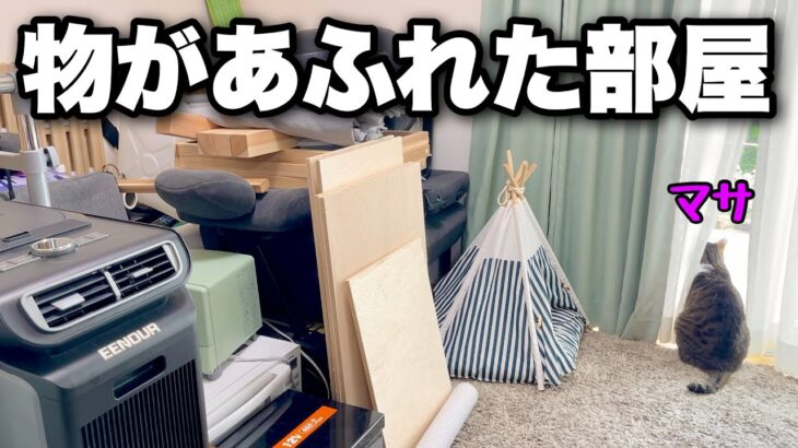 車中泊やキャンプ道具であふれた部屋｜姪っ子が遊びに来るので壁一面に棚をDIY