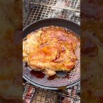 【ソロキャンプ飯 照り焼きチキン編】中年男子　焚き火で照り照りの鶏肉を焼いて食べる #shorts #アウトドア #中年 #料理 #キャンプ飯 #チャレンジ # 照り焼きチキン #簡単