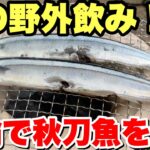 キャンプ初心者のデブが七輪で秋刀魚を焼いて野外飲みしてみた！