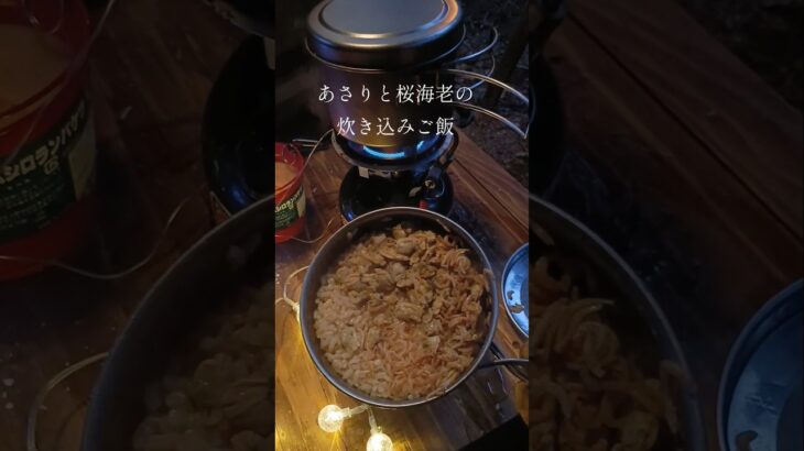 ソロキャンプで海鮮炊き込みご飯作ってみた🔥#ショート動画 #キャンプ飯 #ソロキャンプ  #焚き火料理 #炊き込みご飯  #あさりご飯 #キャンプ #shorts #camping #アウトドア飯