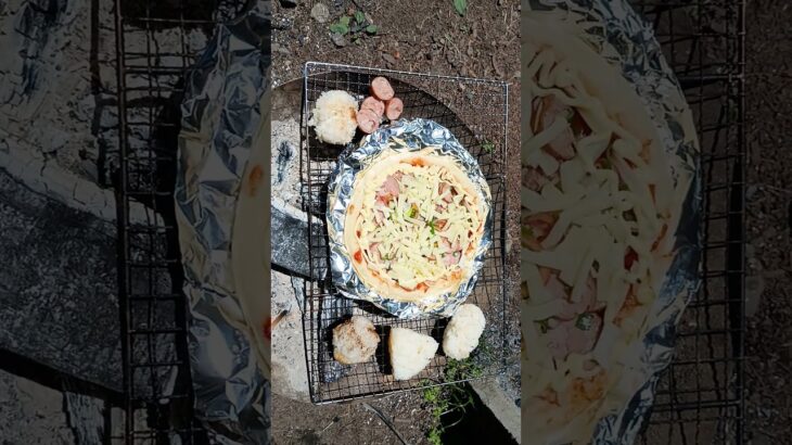 キャンプ【こどもと一緒にできる簡単料理】　#ピザ#焼きおにぎり