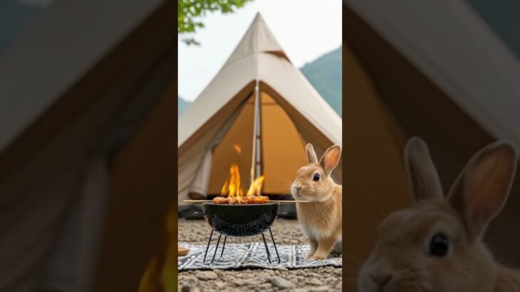 キャンプへ行こう！🏕Let’s go camping!🐇#AI #うさぎ #rabbit #キャンプ  #料理 #cooking #BBQ #バーベキュー #marshmallow #マシュマロ