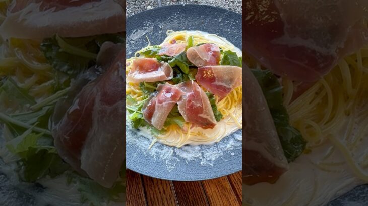 レモンクリームパスタ！#飯テロ #キャンプ #キャンプ飯 #料理 #夫婦 #パスタ #朝ごはん