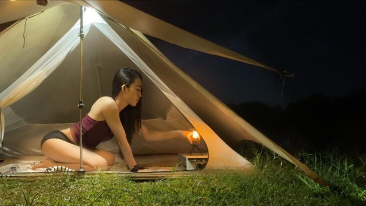 雨の森で女子ソロキャンプ⛈️ 雷雨と大雨のASMR