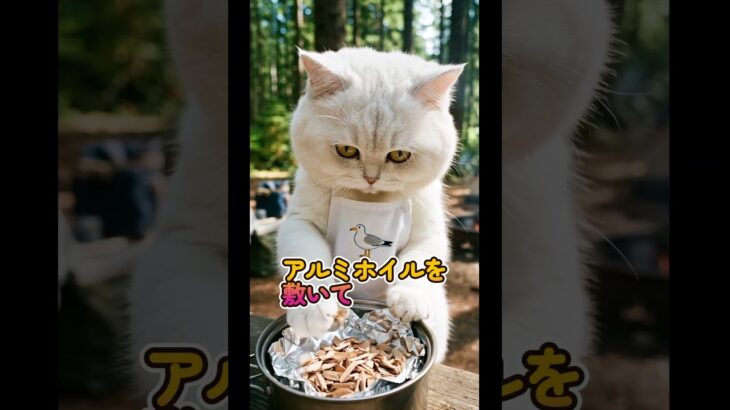 簡単焚火飯50　スモーク料理　#cat #ulキャンプ #funny #アウトドアグルメ