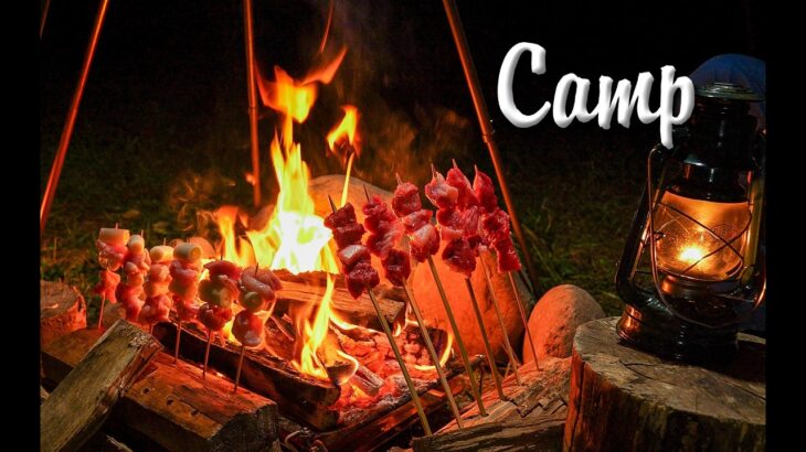 炉端焼きで肉の串焼きキャンプ